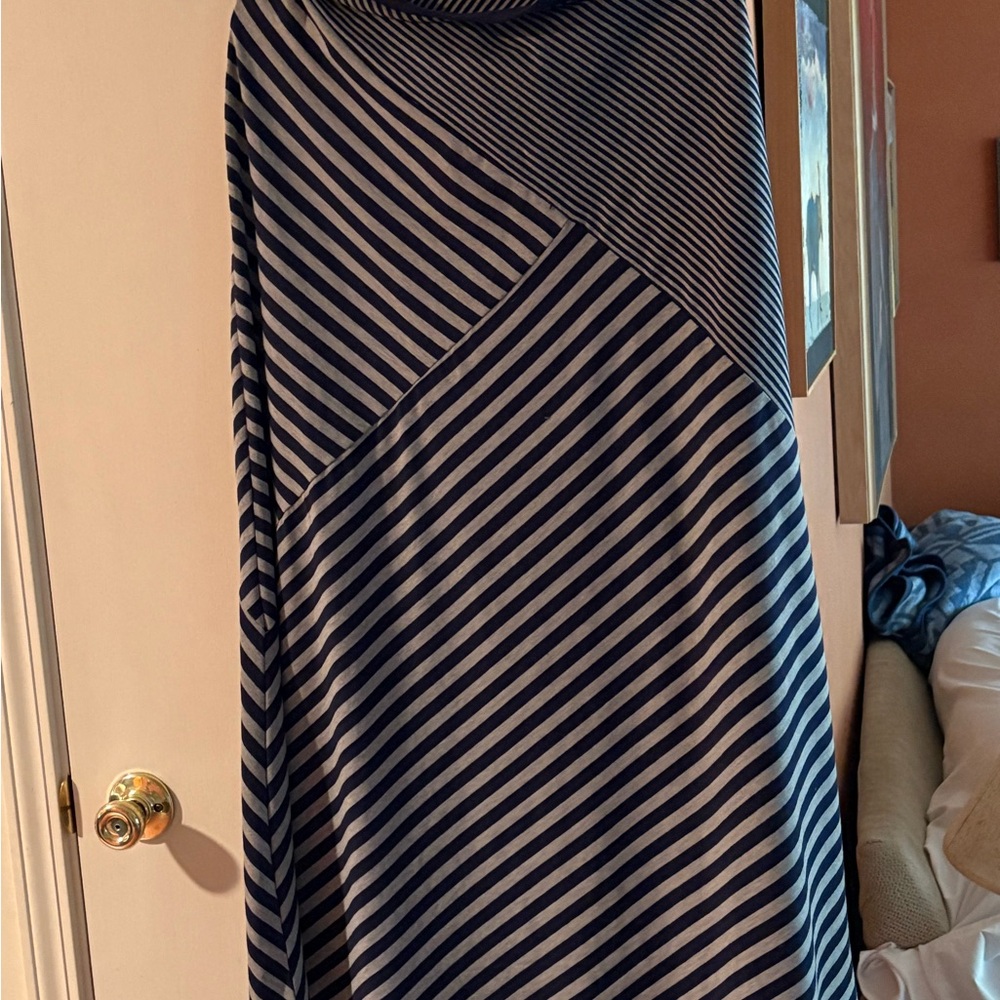 FYLO Striped Navy and White Midi Skirt